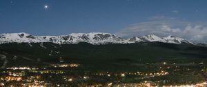 Preview wallpaper night city, top view, mountains, trees, sky, breckenridge, united states