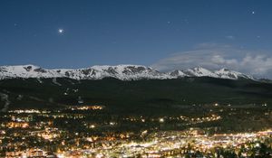 Preview wallpaper night city, top view, mountains, trees, sky, breckenridge, united states