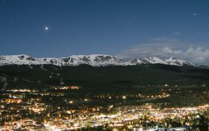 Preview wallpaper night city, top view, mountains, trees, sky, breckenridge, united states