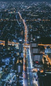 Preview wallpaper night city, top view, osaka, japan