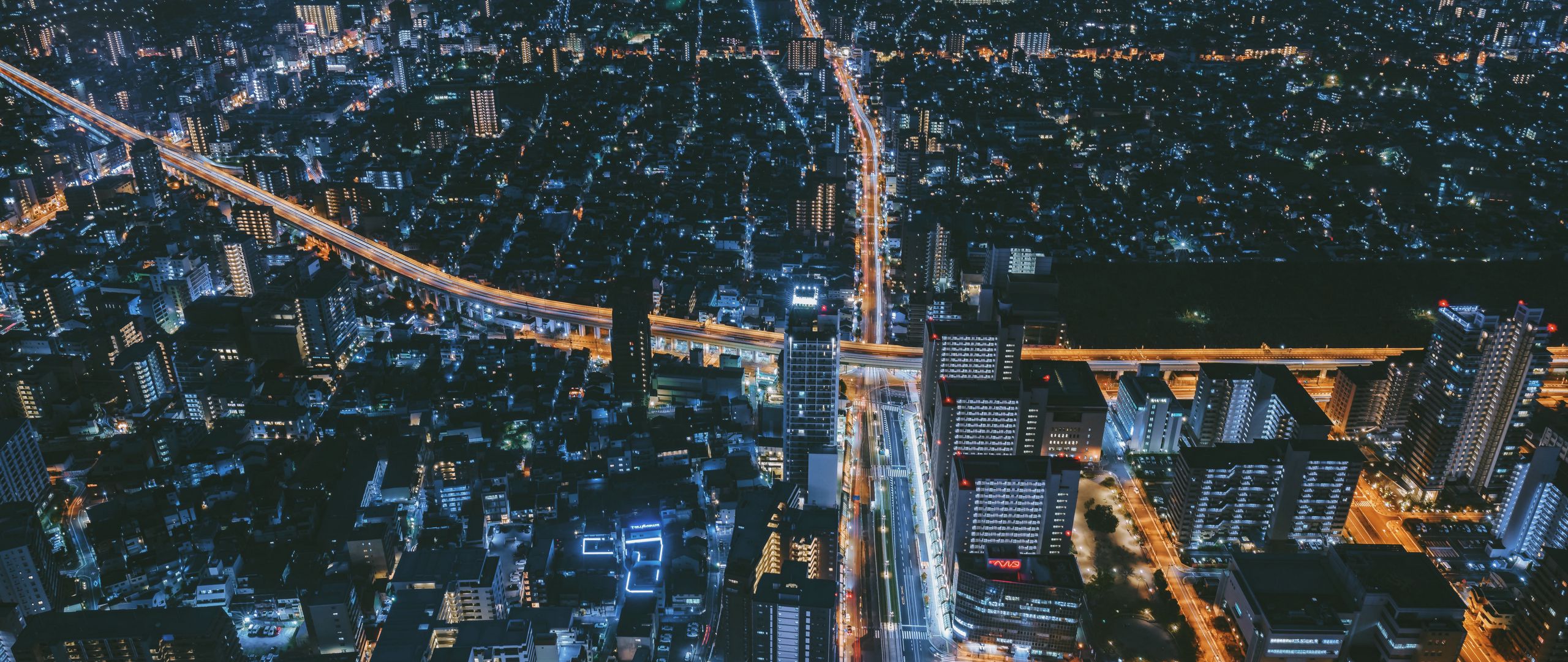Download wallpaper 2560x1080 night city, top view, osaka, japan dual wide  1080p hd background