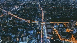 Preview wallpaper night city, top view, osaka, japan