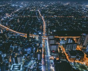 Preview wallpaper night city, top view, osaka, japan