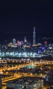 Preview wallpaper night city, top view, skyscrapers, city lights, taiwan taipei