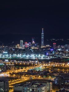 Preview wallpaper night city, top view, skyscrapers, city lights, taiwan taipei