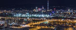 Preview wallpaper night city, top view, skyscrapers, city lights, taiwan taipei