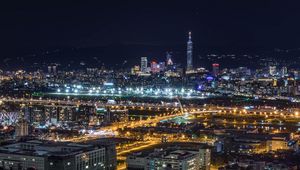 Preview wallpaper night city, top view, skyscrapers, city lights, taiwan taipei