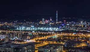 Preview wallpaper night city, top view, skyscrapers, city lights, taiwan taipei