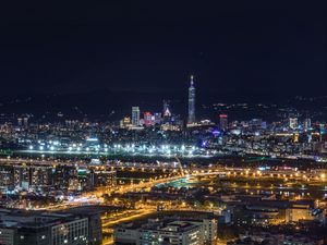 Preview wallpaper night city, top view, skyscrapers, city lights, taiwan taipei