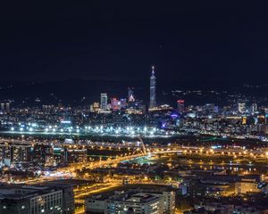 Preview wallpaper night city, top view, skyscrapers, city lights, taiwan taipei