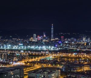 Preview wallpaper night city, top view, skyscrapers, city lights, taiwan taipei