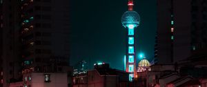 Preview wallpaper night city, tower, architecture, city lights