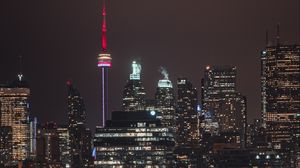 Preview wallpaper night city, tower, glow, road