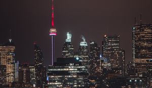 Preview wallpaper night city, tower, glow, road