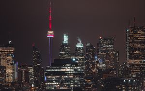 Preview wallpaper night city, tower, glow, road
