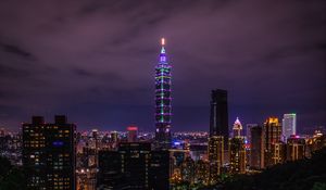Preview wallpaper night city, tower, lights, neon