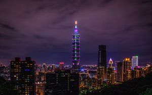 Preview wallpaper night city, tower, lights, neon