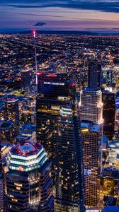 Preview wallpaper night city, tower, lights, neon, aerial view