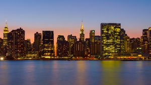 Preview wallpaper night city, tower, lights, river