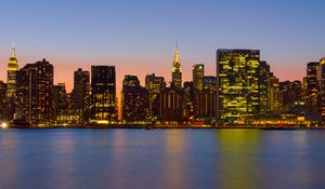Preview wallpaper night city, tower, lights, river