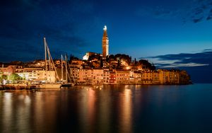 Preview wallpaper night city, tower, lights, reflection