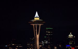 Preview wallpaper night city, tower, lights, buildings