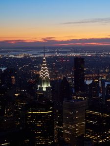 Preview wallpaper night city, tower, lights, dusk, buildings