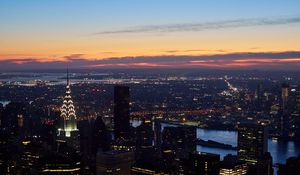 Preview wallpaper night city, tower, lights, dusk, buildings