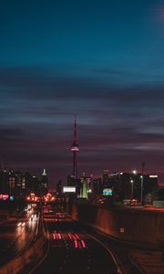 Preview wallpaper night city, tower, neon, car