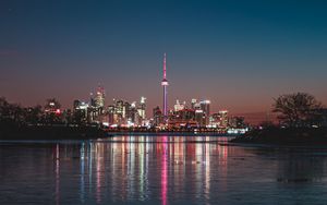 Preview wallpaper night city, tower, water