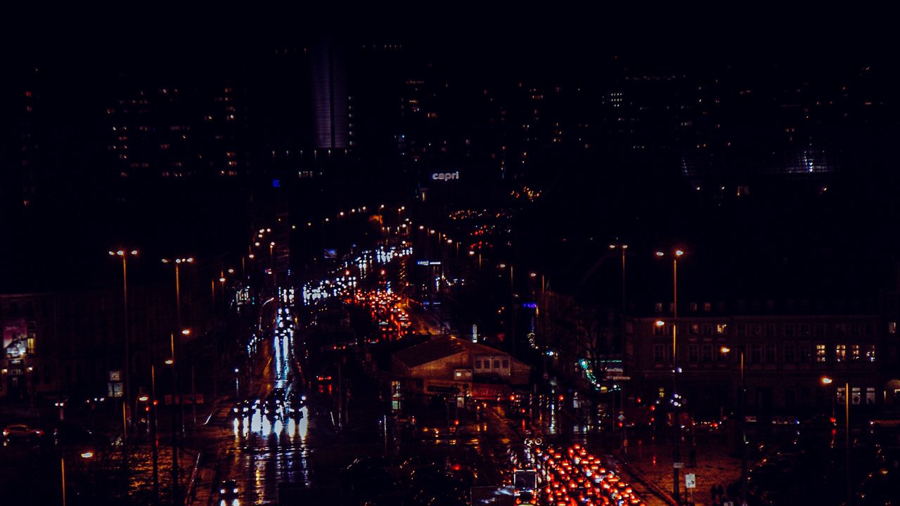 Wallpaper night city, traffic, cars, street