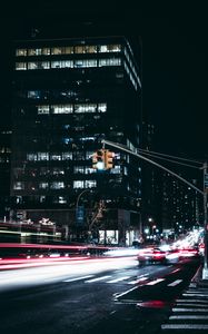 Preview wallpaper night city, traffic, city lights, road, long exposure