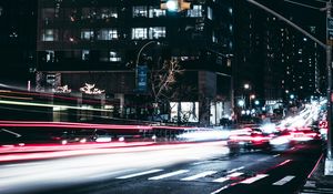 Preview wallpaper night city, traffic, city lights, road, long exposure