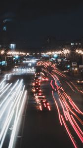 Preview wallpaper night city, traffic, road