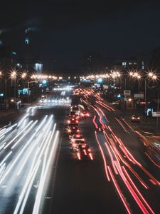 Preview wallpaper night city, traffic, road