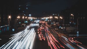 Preview wallpaper night city, traffic, road