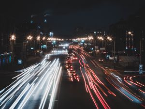 Preview wallpaper night city, traffic, road