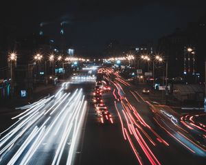 Preview wallpaper night city, traffic, road