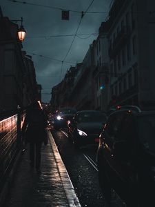 Preview wallpaper night city, traffic, silhouette, night, movement