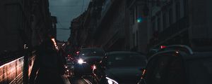 Preview wallpaper night city, traffic, silhouette, night, movement