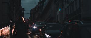 Preview wallpaper night city, traffic, silhouette, night, movement