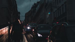 Preview wallpaper night city, traffic, silhouette, night, movement