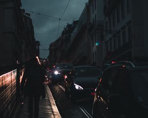 Preview wallpaper night city, traffic, silhouette, night, movement