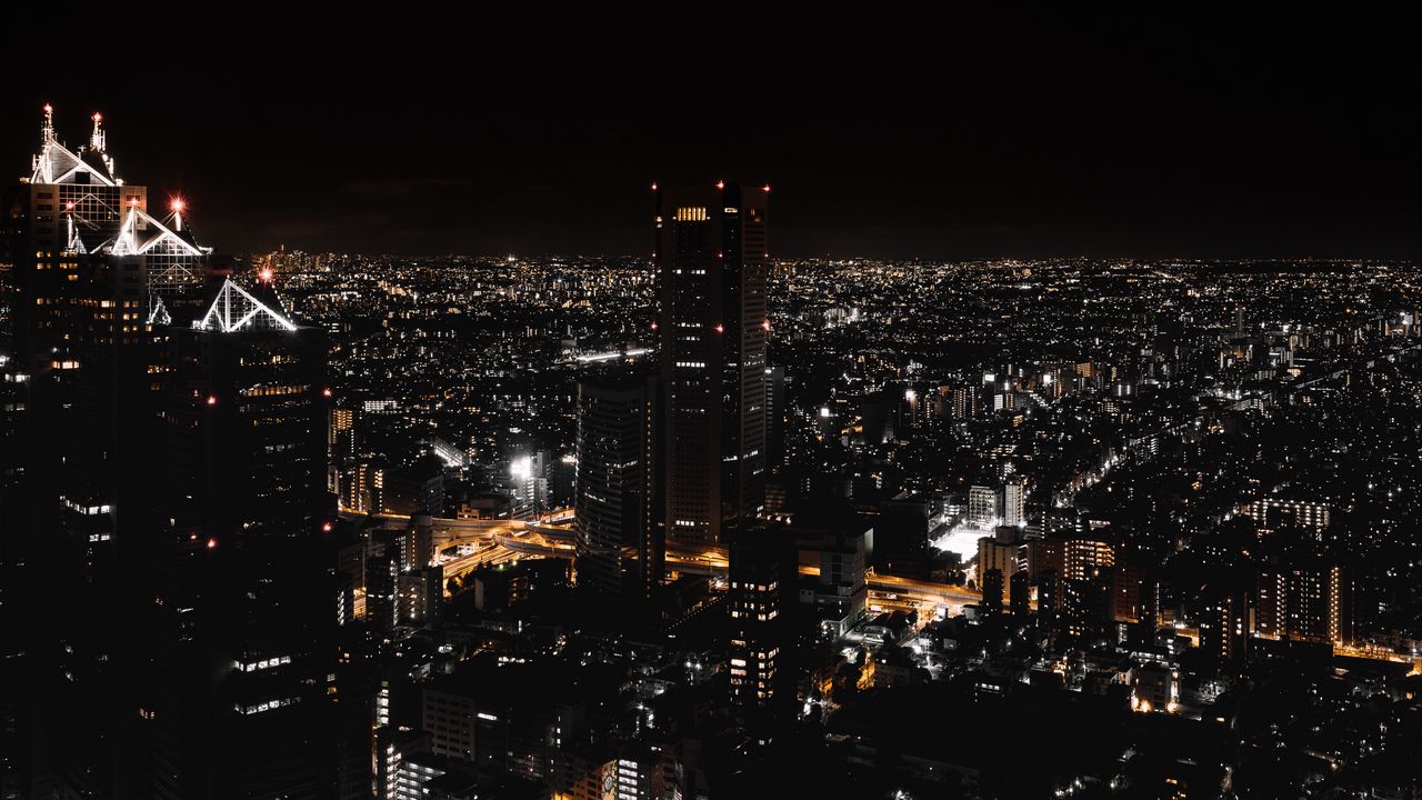 Wallpaper night city, view from above, city lights, skyscrapers, tokyo, japan