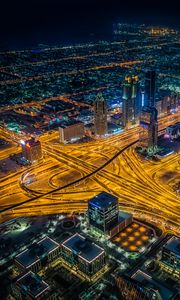 Preview wallpaper night city, view from above, intersection, roads, skyscrapers, dubai