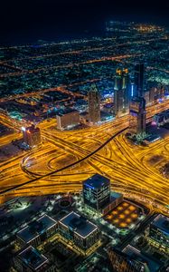 Preview wallpaper night city, view from above, intersection, roads, skyscrapers, dubai