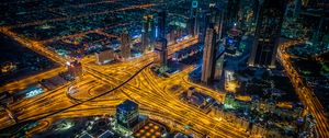 Preview wallpaper night city, view from above, intersection, roads, skyscrapers, dubai