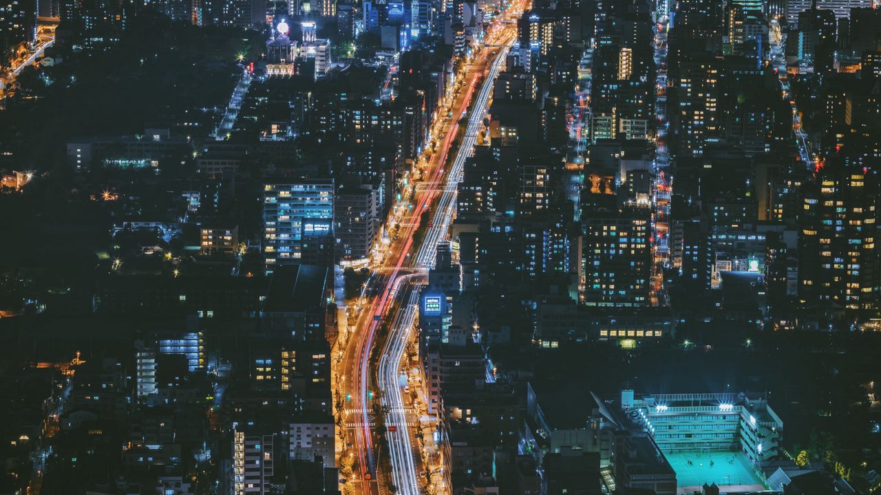 Wallpaper night city, view from above, osaka, city lights, japan