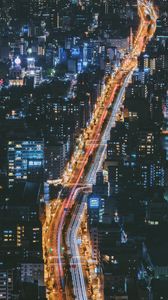 Preview wallpaper night city, view from above, osaka, city lights, japan