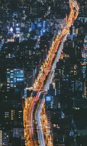 Preview wallpaper night city, view from above, osaka, city lights, japan